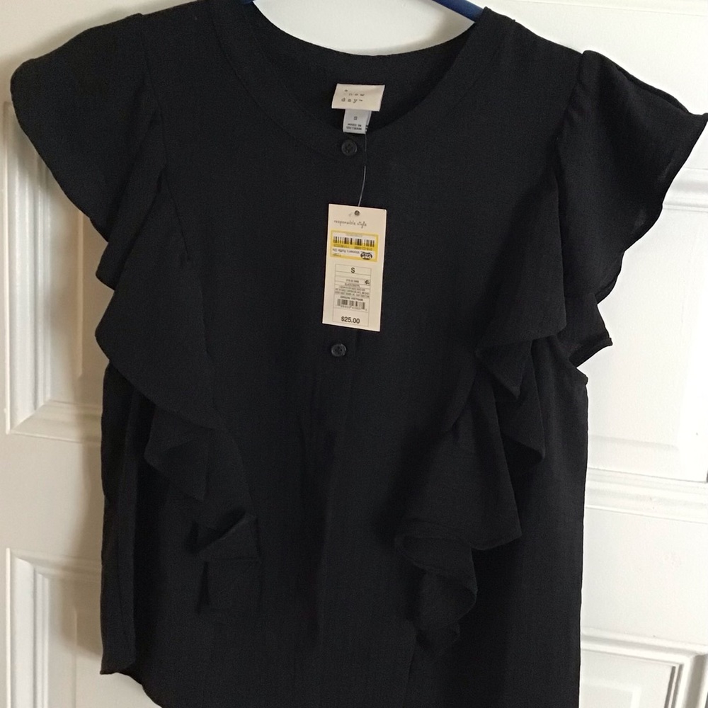 a new day Black Ruffle Blouse